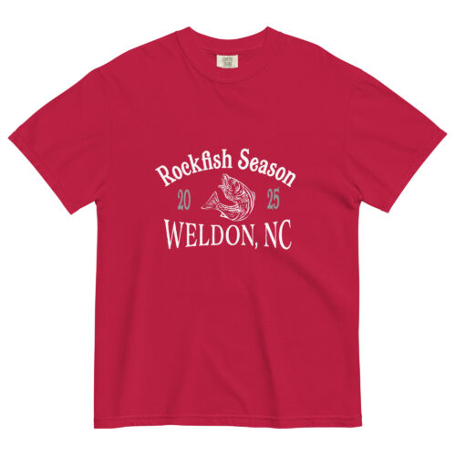 Back of Rockfish Season Weldon NC 2025 Red T-Shirt – Soft, breathable cotton fabric with a clean, minimalist style for everyday wear.