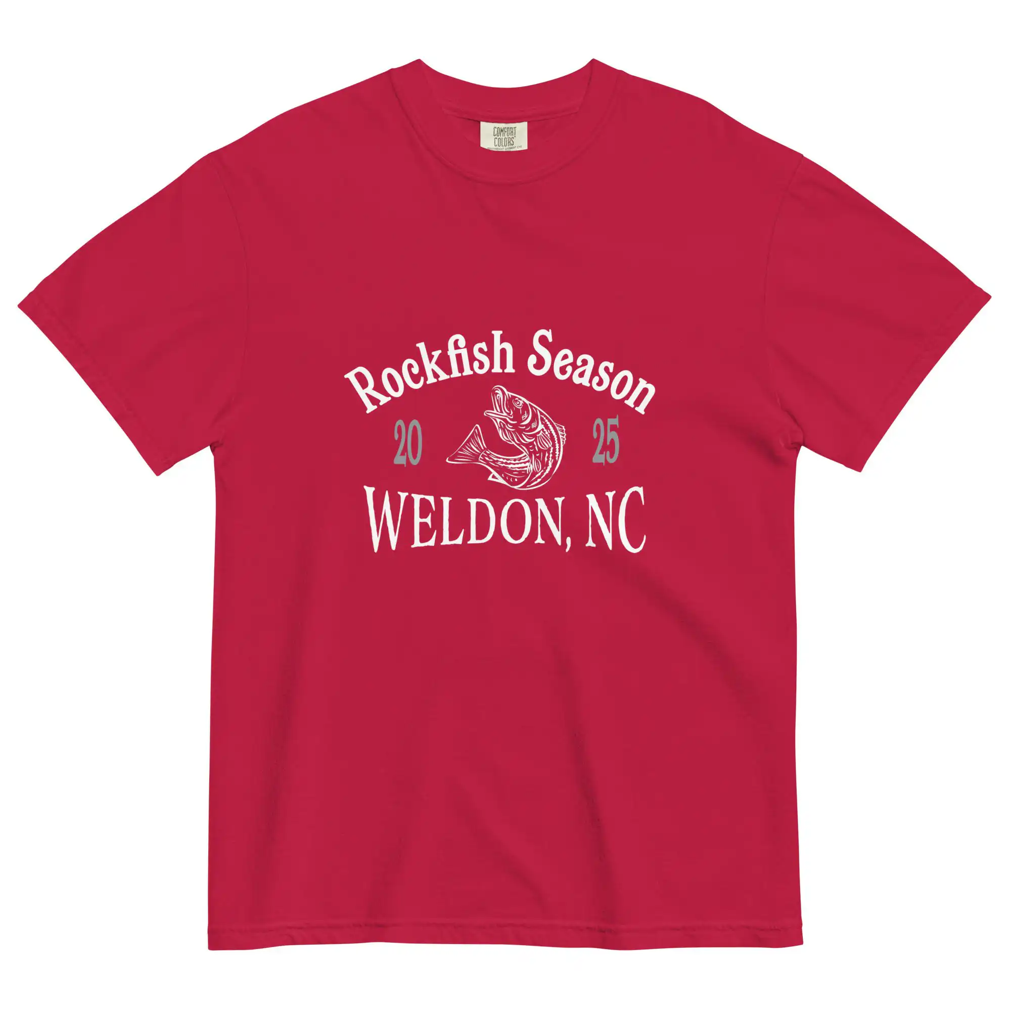 Back of Rockfish Season Weldon NC 2025 Red T-Shirt – Soft, breathable cotton fabric with a clean, minimalist style for everyday wear.
