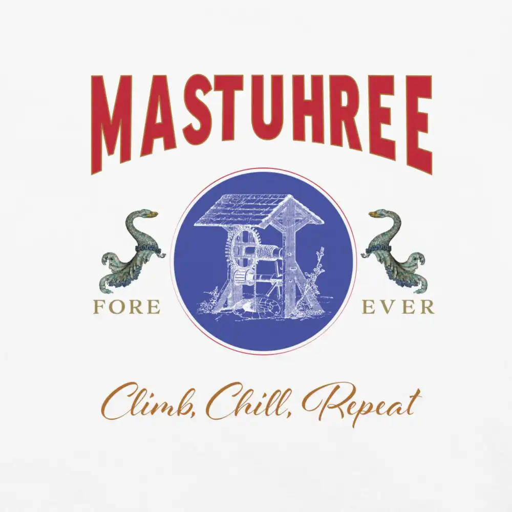 Close-up view of Big Graphic T-Shirt design with bold text “Climb, Chill, Repeat” printed on premium cotton.