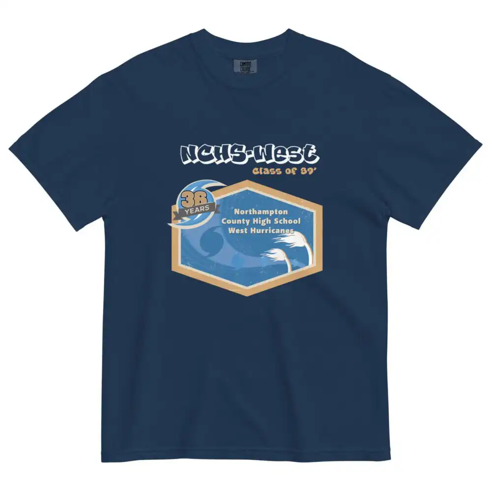 Navy blue Northampton County High School West Hurricanes t-shirt with bold school spirit design