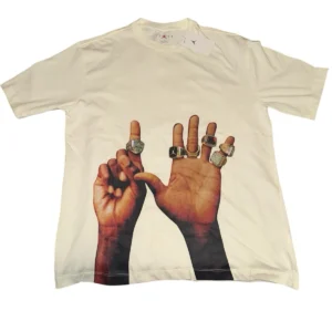 Resale listings of Jordan 6 Rings graphic tee on Mercari and Poshmark showing marked-up prices