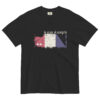 Black self-expression t-shirt with bold white quote, standing confidently