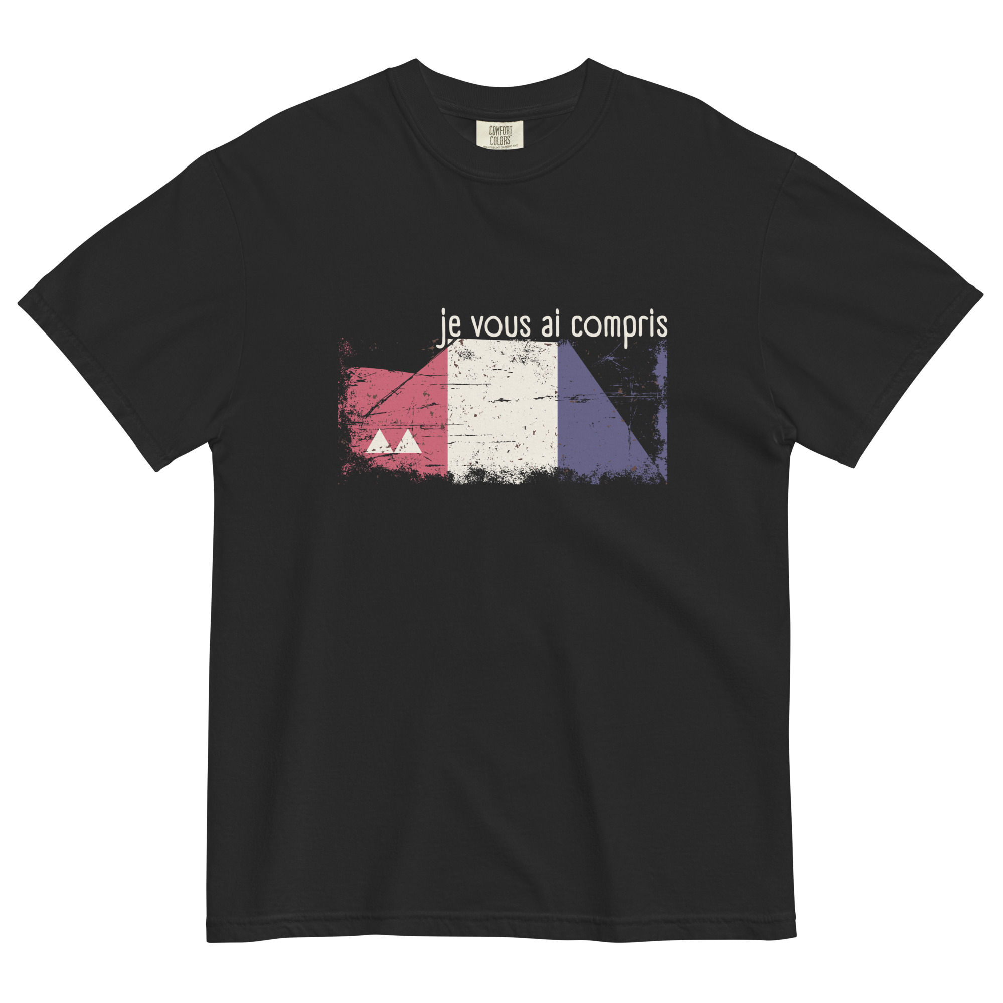Black self expression t-shirt with bold white quote, standing confidently