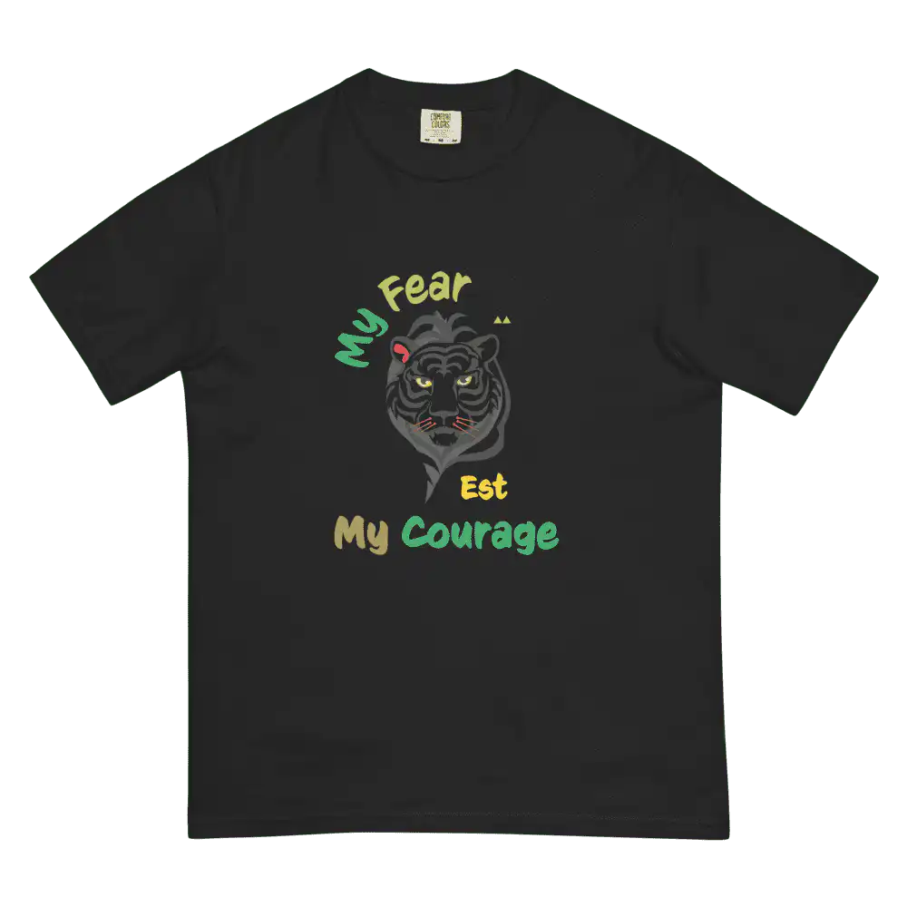 “My Fear Est My Courage” T-Shirts with Meaning black-and-white design, inspired by Bob Marley’s message of strength