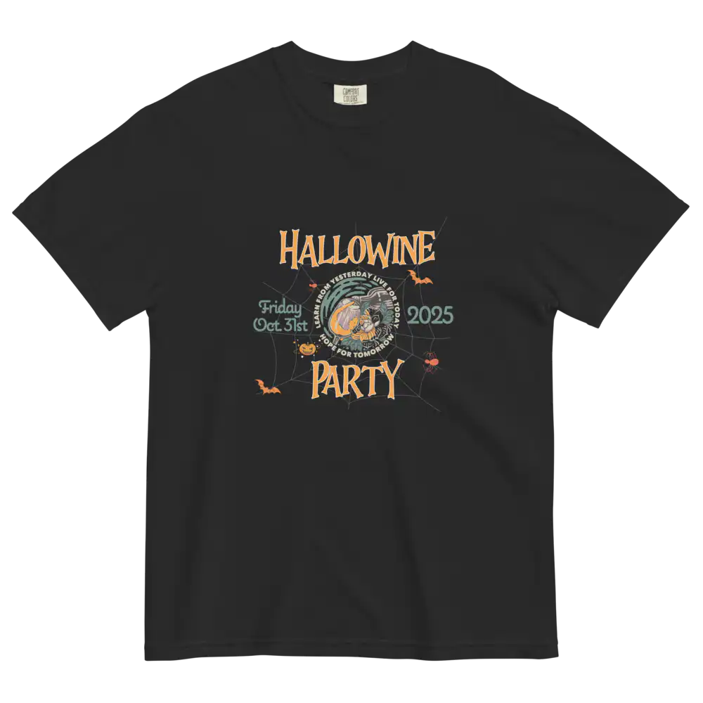 Pumpkin Glow Hallowine Party 2025 T-Shirt – bold unisex Halloween Party Tee