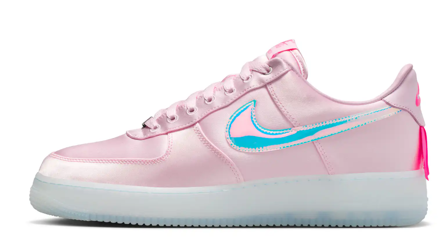 Close-up of Nike Air Force 1 Breast Cancer Awareness pink ribbon heel tab.