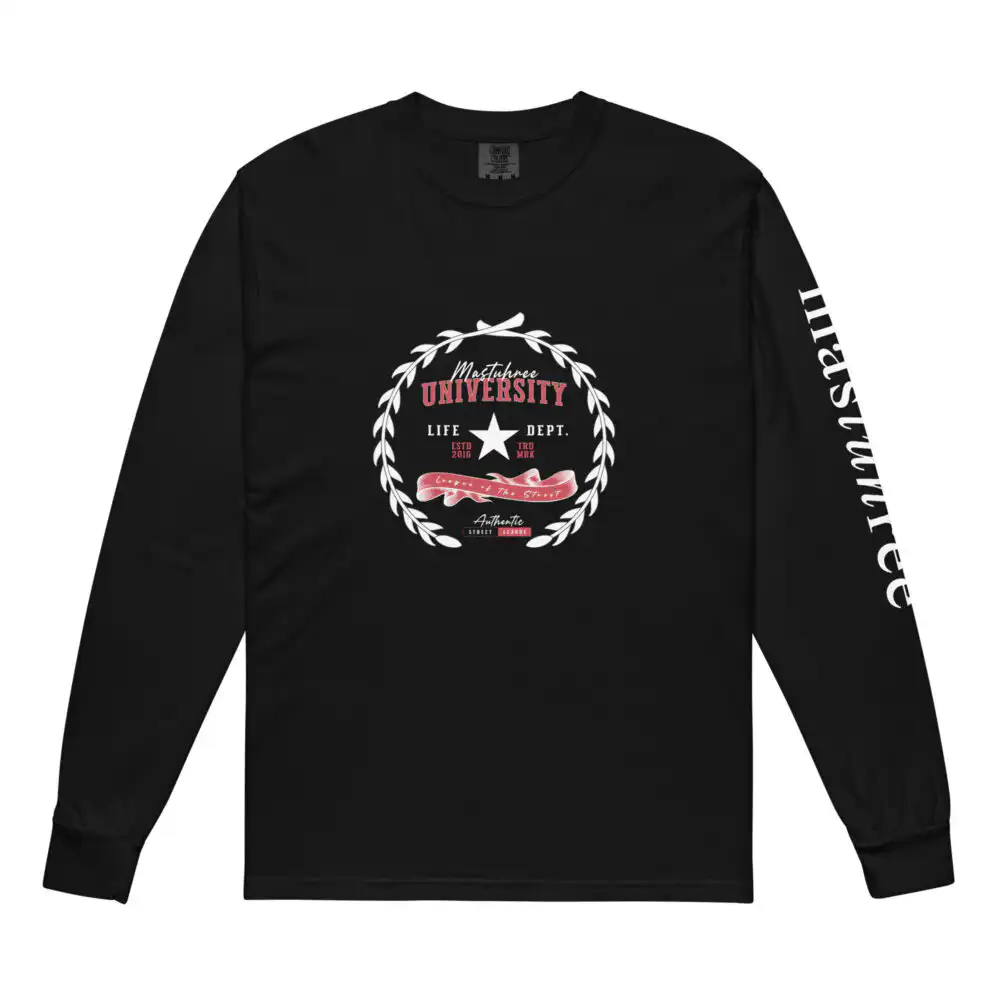 Premium university t-shirt with bold collegiate graphic displayed on a clean background for campus and streetwear style.