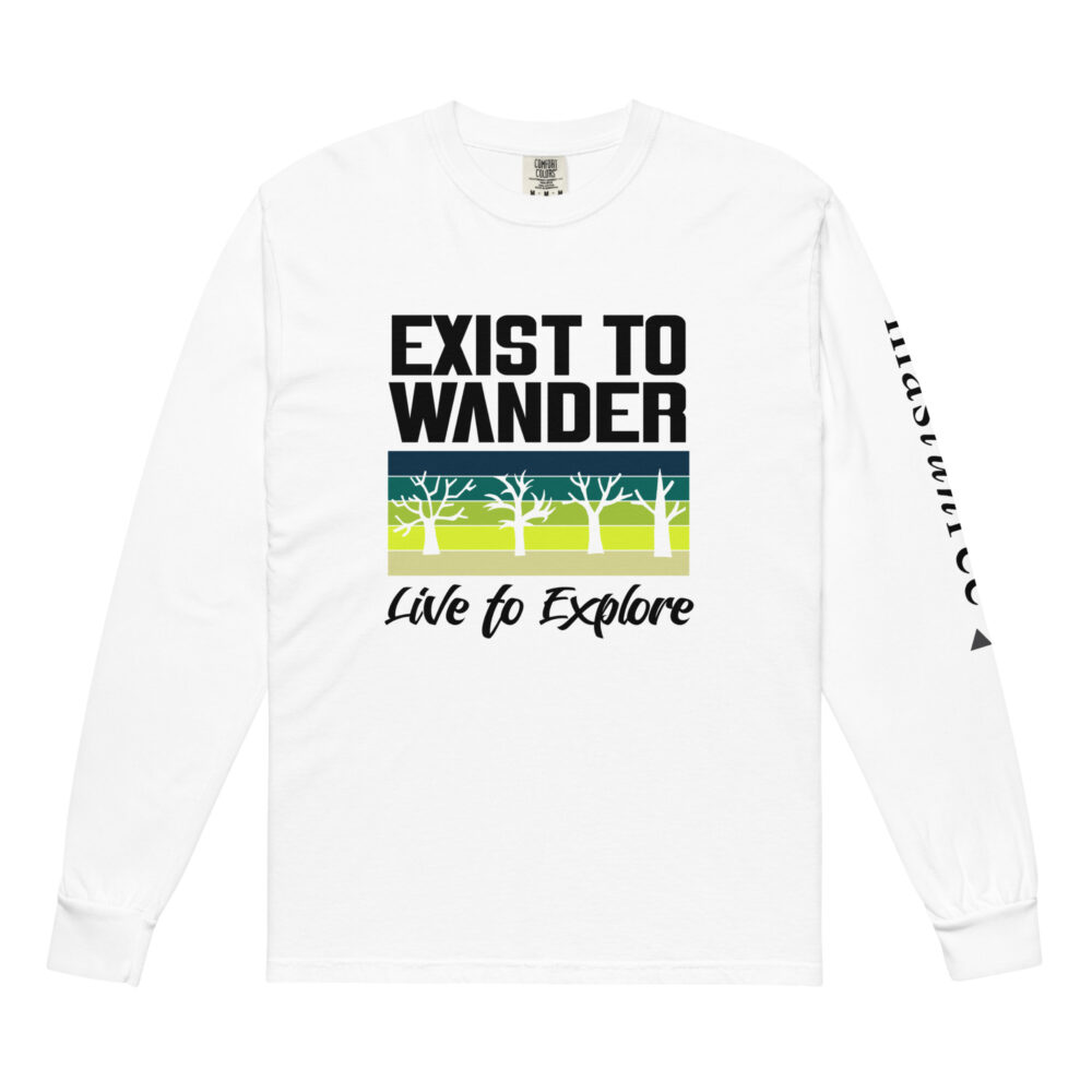 White Exist to Wander Live to Explore t-shirt with tree design inspired by Nicki Minaj quote about living with purpose