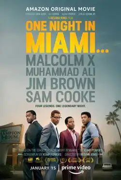 One Night in Miami film poster featuring Sam Cooke, Malcolm X, Muhammad Ali, and Jim Brown