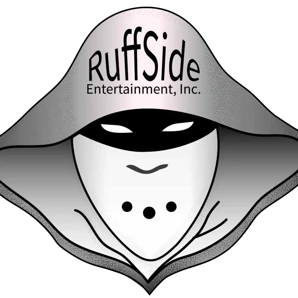 Ruffside Entertainment Inc logo featuring masked character used during the Real Crookz independent hip hop era in North Carolina.