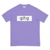 Violet God Is the Greatest T-shirt with black GITG typography on a white rectangular graphic