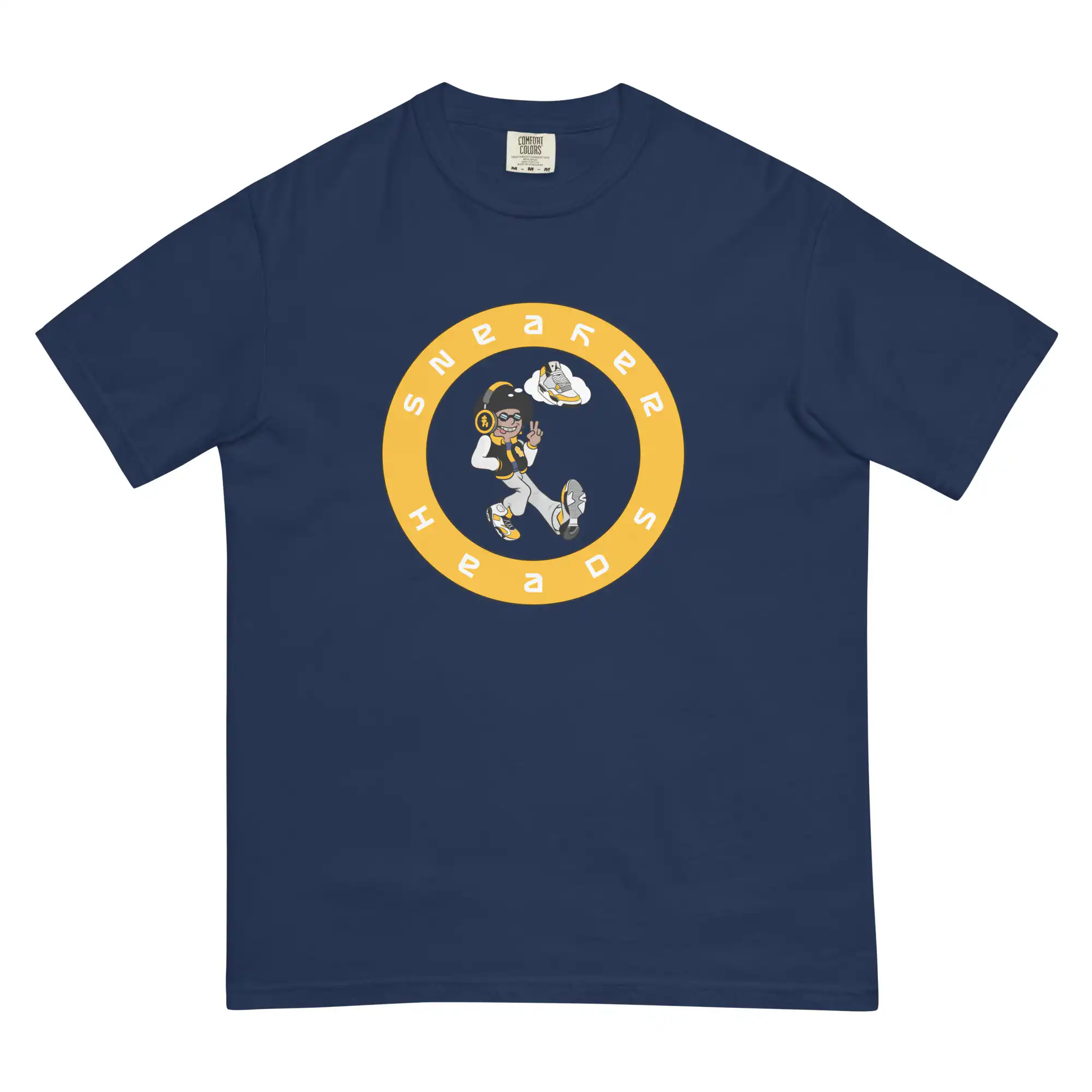 Front view of the Laced Up Back Graphic T-Shirt in true navy by Mastuhree Brand featuring a clean minimalist front design on a premium heavyweight streetwear tee inspired by sneaker culture.
