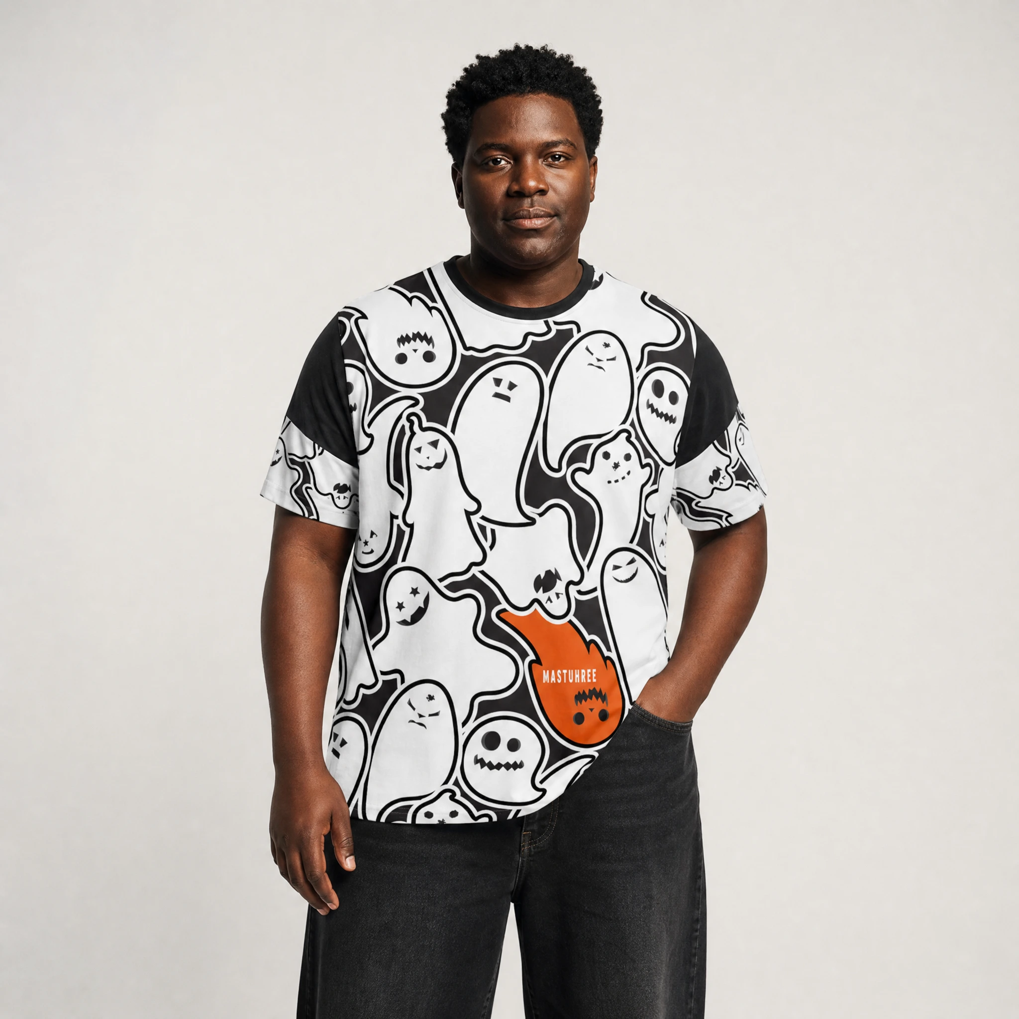 Halloween t shirts featuring a black and white ghost graphic tee by Mastuhree Brand