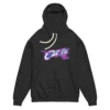 Black lightweight Cancel Cancer hoodie with colorful pink, purple, blue and white awareness graphic