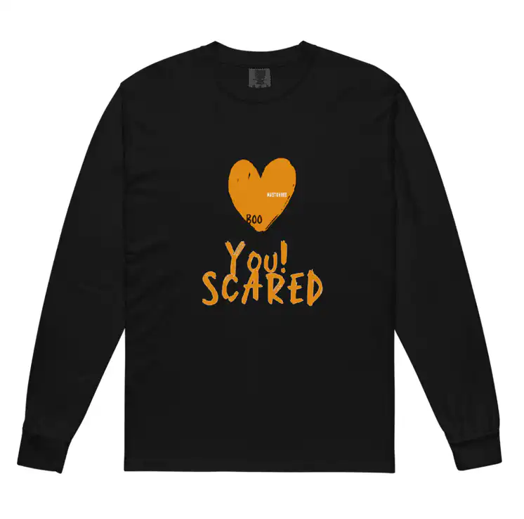 Black Follow Your Heart Halloween T-shirt featuring an orange heart and Boo, You Scared graphic